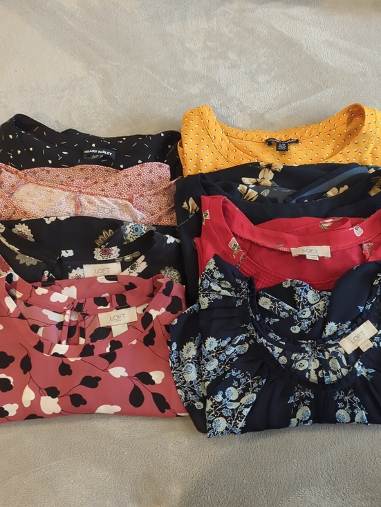 LOFT Tops - LOFT & Hillary Radley - Mixed Floral & Printed Tops - Navy, Pink, Yellow, Black